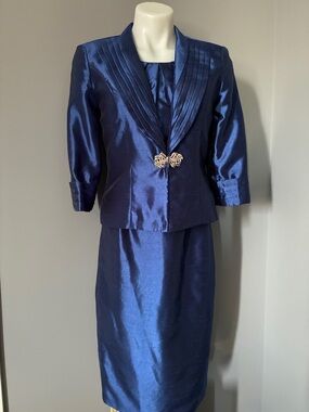 Royal Blue Sheath Dress w Cropped Jacket; Formal 2-Piece Set, Metallic Shimmery